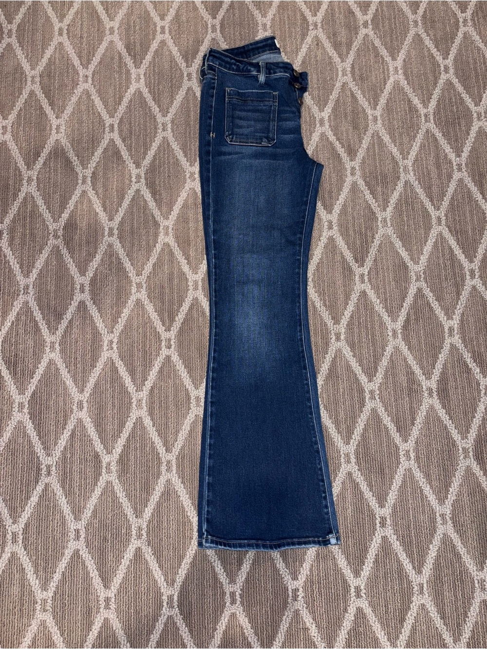 Hidden Jeans Hi-Rise Dark Blue Flare Jeans with Button-Fly & Front Patch Pocket - Picture 3 of 4